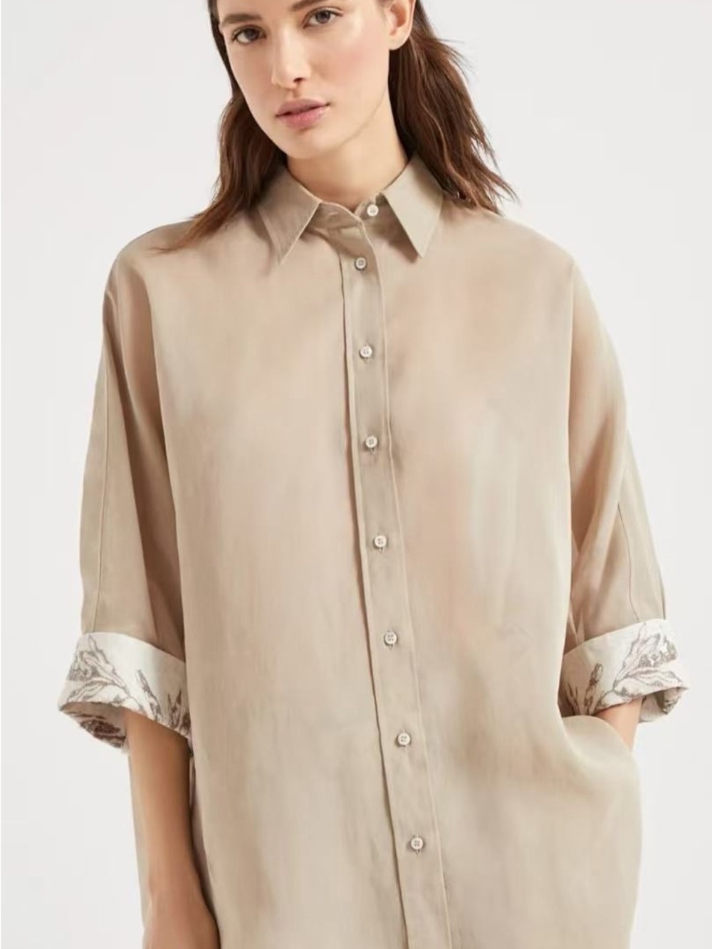 Brunello Cucinelli Beige Organza Button Shirt